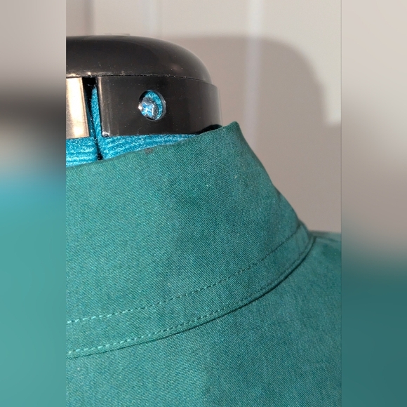 Vintage Gillian silk dress sz 6 green button down hourglass shape collar pockets - Picture 6 of 8